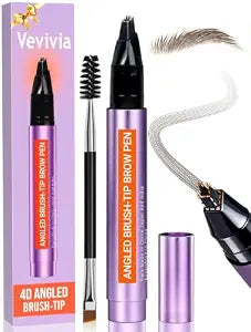 Vevivia Angled Brush Eyebrow Pen, Waterproof Hair-Like Strokes, Dark Brown