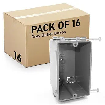 (16 Pack) 22 Cubic Inch Plastic Electrical Box, Grey Deep Outlet Box, One Gang New Work Junction Box, Captive Nails, Length 3.75'', Width 2.25'', Depth 2.9'', PVC Outlet Box, 22.5 Cu. in. Capacity