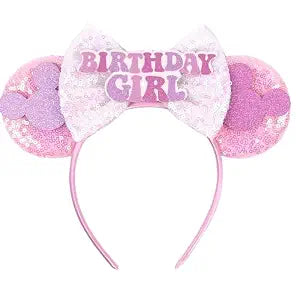 RAZKO Mouse Ears Headband, Pink Birthday Party Mouse ears Hairband, Birthday Gifts for Women Girls(Birthday Girl-Pink M)
