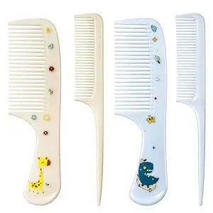 Jeffdad 4Pcs Baby Hair Comb, Kids Hair Brush Set for Girls Boys, Cute Hairs Comb Set Toddler Hairs Comb, Mini Comb Rat Tail Hairs Styling(Blue+Yellow)