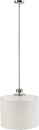 INK+IVY Pacific Modern Pendant Light Fixtures for Kitchen Island, White Hanging Ceiling Lamp with White Drum Fabric Shade, Glass Diffuser, Island, Dining, Foyer, Bath, Bedroom, Plated Silver