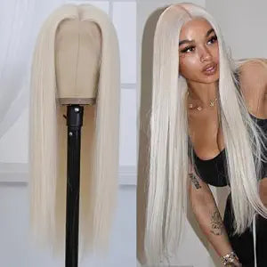 Veally Platinum Blonde Synthetic Lace Front Wig Pre Plucked Ready to Wear 13x4 HD Glueless Lace Front Wig for Women Natural Looking Synthetic Heat Resistant Fiber Platinum Blonde Wig