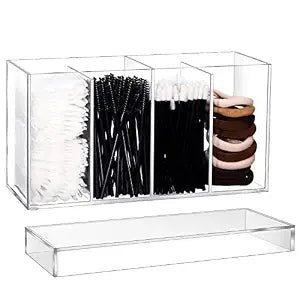 1 Pack 4 Compartment Acrylic Makeup Organizer with Lid Lash Cart Organizer