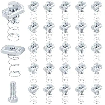 50 Set 5/16"-18 Spring Nut and Bolt Kit, 5/16" 15/16" Bolt for 1-5/8" Strut Channel, Spring Nuts, Electro Galvanized Carbon Steel, Strut Channel Nuts for HVAC Piping & Solar Mounting DIY