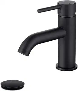 Single Handle Black Bathroom Faucet with Metal Drain Assembly and Escutcheon, Matte Black (Matte Black-JO1)