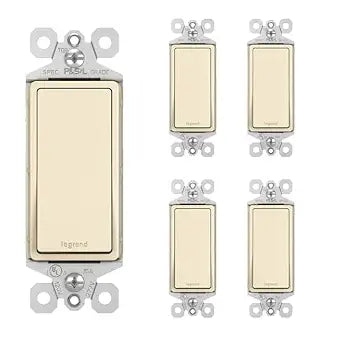 Legrand radiant TM873LACP4 15 Amp Rocker Wall Switch, 3-Way Decorator Light Switches, Light Almond (5 Pack)