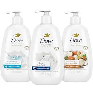 Dove Hand Wash Variety 3-Pack (Shea Butter & Warm Vanilla, Deep Moisture + Antibacterial) – Moisturizing Hand Soap Liquid Set, Home Essentials, Office Supplies, 12 Oz Ea