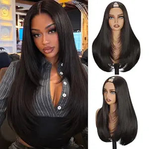 V Part Straight Brown Wig Layered Synthetic U Part Wig Half Wigs