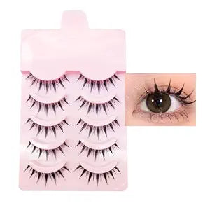 Anime Lashes Korean Japanese Look Like Asian Natural Look False Eyelashes Manga Lashes Mink Wispy Fluffy Spiky 3D Volume Eyelashes Pack Cosplay Fake Eyelashes Individual Cluster 5 Pairs LK02 by dxg