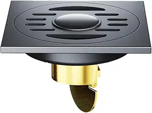 Square Floor Drain with Backflow Preventer, 4 x 4 inch, Stainless Steel 304,for Kitchen Bathroom Balcony Backyard, Brass Core, Gunmetal Gray, Double-Purpose 005