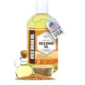 ORGANIC RICE BRAN OIL (8 oz) Premium Cold Pressed Unrefined | 100% Pure Rice Bran Oil for Skin, Face, Hair, Soap Making | Carrier for Essential Oils | Available in Bulk | 8 FL OZ