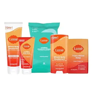 Lume Whole Body Deodorant - Stick, Tube, Body Wash Mini & Wipes (Tangerine)