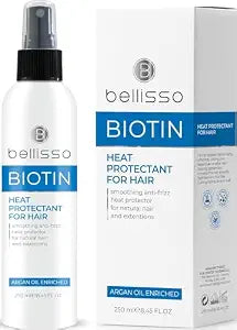 Biotin Heat Protection Hair Spray with Moroccan Argan Oil - Thermal Resistant Styling Products for Women - Frizzy, Black and Curly Hair - Anti Frizz, Leave In Conditioner - Flat Iron and Blow Dry