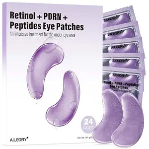 AILEORY PDRN Retinol Peptides Under Eye Patches - Hydrating Collagen Eye Gel Pads for Dark Circles, Puffiness, Fine Lines, Under eye Bags - Anti-Aging Self Care Skincare Gift for Women, 24 Pairs