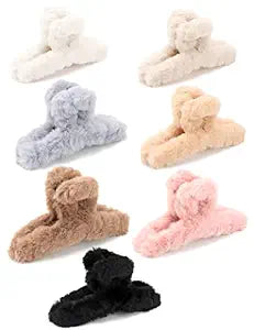 SEVEN LUCKY LIGHT Hair Clip, 7 Pcs 4.5" Fuzzy Claw Clips for Thick Hair, Cute Fuzzy Clip for Women Girls, Soft Hair Clips