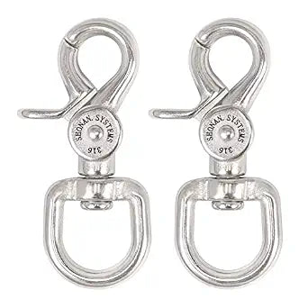 SHONAN 2.65" Trigger Snap Hooks, Marine Grade Stainless Steel 316 Swivel Trigger Snaps, 100 Lbs Capacity Scissor Snaps, 2 Pack Lobster Claw Clips for Flag Pole, Dog Leash, Camera Straps, and Cages
