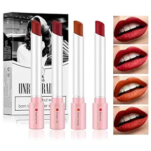 4 Colors Mini Tube Mate Velvet Lipstick, Lip Tint Lip stain Long Lasting 24 hours Waterproof Liquid Lipstick, Red Moisturizer Smooth Lip Stick Cosmetic