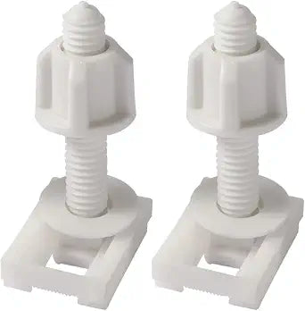 2Pcs White Plastic Toilet Seat Screws and Nuts with Washers, Universal Hinges Toilet lid Fastener Parts Kit, Hinge Bolts Screws Replacement Parts for Mounting Toilet Lid, Toilet Seat Accessories