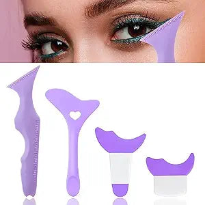 4Pcs Eyeliner Stencils Reusable Silicone Eyeliner Aid Mascara Shield Guard Eyeliner Eyelash Lipstick Eyeshadow Applicators Aid Tool Multifunctional Eye Makeup Tool for Women, Beginners���Pur