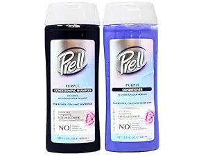 Prell Purple Shampoo + Conditioner Set for Blonde, Bleached, Gray & Silver Hair, Neutralizes Yellow Tones, Color-Safe Hydrating Lotus Flower System, 13.5 fl oz Each
