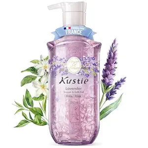 Kustie Soothing Lavender Body Wash with Real Petals, Perfume Shower Gel