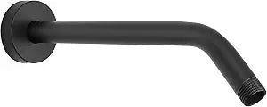Shower Arm with Flange and Teflon Tape, Wall Mounted Shower Pipe 304 Stainless Steel Extension Arm for Fixed Shower Head & Handheld (12 Inches, Matte Black)