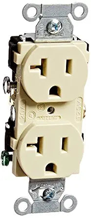Hubbell CR20I Duplex Receptacle, Common Ground, 20 amp, 125V, 5-20R, Ivory (Pack of 10)