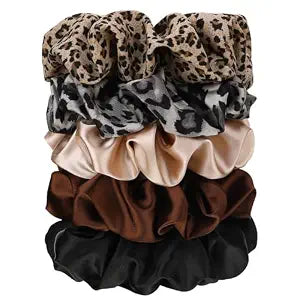 auroray 5 Pieces Jumbo Satin Silk Scrunchies for Women, Large Oversize Leopard Scrunchies For Thick Hair