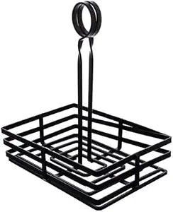 American Metalcraft FWC68 Flat Coil Wrought Iron Condiment Rack Black - Commercial Tabletop Organizer 8 L x 5-7/8 W x 9-1/4 H - With Center Handle