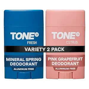 TONE Aluminum Free Deodorant for Men & Women, 2-Pack Variety, 2.65 oz, Fresh & Citrus, Paraben Free Formula with up to 48-Hour Odor Protection, Dermatologist-Tested