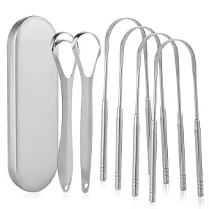 6 Pack Tongue Scraper for Adults - Reusable & Easy to Clean Tongue Scrubber with Travel Case - Medical-Grade 100% Stainless Steel Tongue Cleaner for Fresh Breath & Oral Care & Hygiene