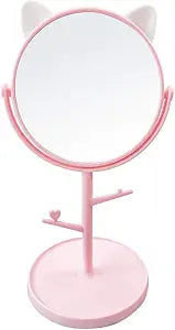 Desk Mirror in Cute Cat Ears Shape-Kawaii &Vanity Mirror for You in Bathroom or Bedroom- Pink