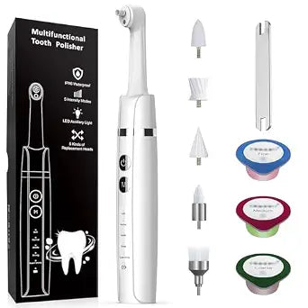 Tooth Polisher,Teeth Polishing Kit for Daily Cleaning,Polishing Then Whitening of Tooth (Professional Toothpaste Include),USB Rechargeable Dental Polisher with LED Light,6 Heads,5 Speed Modes
