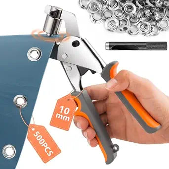 IMLIKE Grommet Tool Kit with Magnetic Dies, 500Pcs 3/8 Inch (10mm) Silver Grommets, HeavyDuty Eyelet Plier & Manual Grommet Press for Tarps, Banners, Canvas, Leather