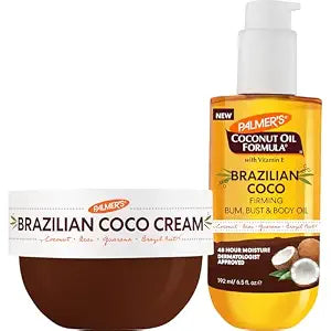 Palmer's Coconut Oil Formula Brazilian Coco Firming Skin Care Duo, Whipped Body Butter (8.8 Oz) + Body Oil (6.5 Fl Oz) Helps with Skin Tightening & Firming of Bum, Bust & Belly, Provides 48Hr Moisture