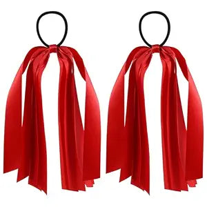 Red Ribbon Hair Ties Cheer Long Tassel Elastic Hairbands Handmade Girls Women Ponytail Holder Hair Accessories for Holiday Party