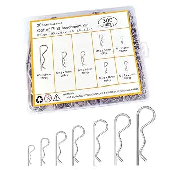 300 Pcs R-Clip Cotter Pin Assortment Kit, 304 Stainless Steel Hairpin Clips