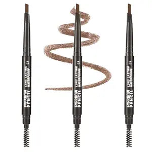 3 Pack Waterproof Eyebrow Pencil, Dual-Ended Eye Brow Pencils, Soft Brown
