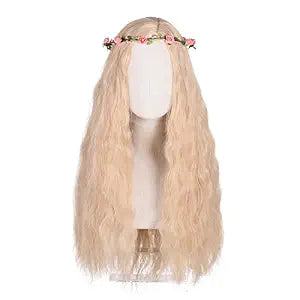 Mixed Blonde Cosplay Tiger King Wig for Women,With Braid Long Wavy Girl Princess Costume Wig,Suitable for Daily Wear and Masquerade