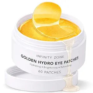 Golden Hydro Eye Patches (60 Patches) with Hyaluronic Acid & Caffeine ��� Cooling Under Eye Patches for Hydrated, Refreshed-Looking Skin.