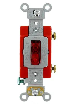 Leviton Extra Heavy Duty Grade, Self Grounding, 20 Amp, 120 Volt, Single-Pole AC Illuminated Toggle Switch, 1221-LHR, Red
