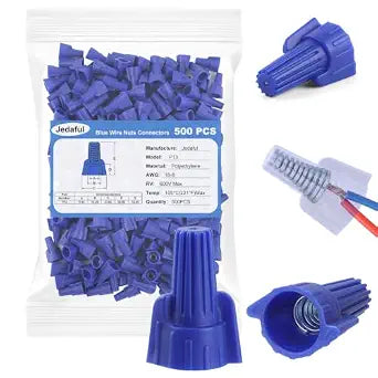 Wire Nuts 500PCS P13 Blue Winged Wire Connectors, 18-8 AWG Twist-On Wire Caps with Steel Spring Core, Flame-Retardant Connectors for Electricians Residential Wiring Repairs