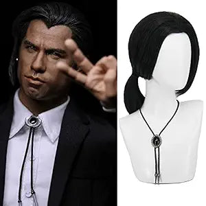 Mens Vincent Vega Wig Black Wig With Necklace for Costume BU027BK1