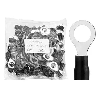 MECCANIXITY 100pcs Terminals Ring Connectors #5/16" 12-10 Gauge Black