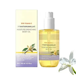 Vanilla Body Oil for Women & All Skin Types - 6.5floz Tahitian Vanilla Scented Body Oil with Vitamin E | Hydrating, Nourishing Dry Skin Moisturizer | Silky Smooth Skin Care | Goda Inspired Fragrance