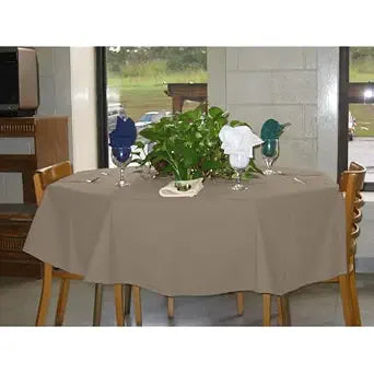 Intedge TCM54R Tablecloth, 54" Dia., Round, Hemmed Edge, 65/35 Poly/Cotton, Made in USA, Beige, 1 Each