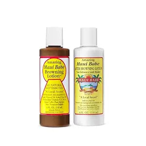 Maui Babe Tanning Set - Original Browning Lotion (4oz) and After Browning Lotion (4oz) - Natural Hawaiian Ingredients, For a Natural, Intense Dark Tan