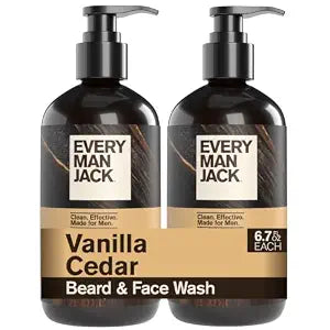 Every Man Jack Beard + Face Wash for Men, Vanilla Cedar, 6.7 fl.oz (2 Pk)