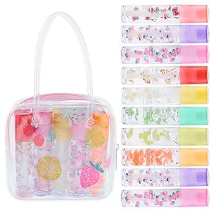 10pc Roll On Lip Gloss Set with Carrying Case, 10-Pack Glossy- Fun