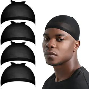 Fandamei Wig Cap for Men, 4PCS Black Hair Stocking Cap, Nylon Wig Caps Black, Hair Net for Men, Stretchy, Natural, Lightweight Wave Caps